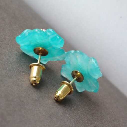 Natural Amazonite with Pearl Stud Earrings/Unique Amazonite Earrings/Tiny Petal Flower Earrings|Hand Carved Gemstone Earrings|Birthday Gift - Image 3