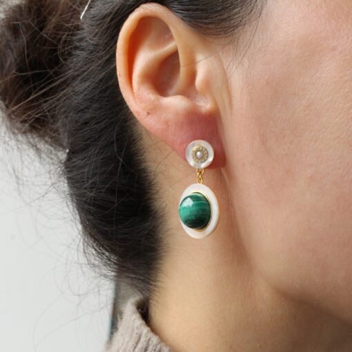 Natural Malachite Drop Earrings sterling silver|Vivid Green Malachite Jewelry|Statement Green Drop Earrings Real|Charm Pearl Earrings - Image 4