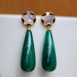 Natural Long Pear Malachite Drop Earrings 925 silver|Statement Malachite earring women|Real Fine Gemstone Earrings|Handmade Vintage Earrings