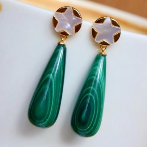 Natural Long Pear Malachite Drop Earrings 925 silver|Statement Malachite earring women|Real Fine Gemstone Earrings|Handmade Vintage Earrings - Image 7