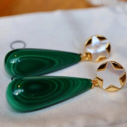 Natural Long Pear Malachite Drop Earrings 925 silver|Statement Malachite earring women|Real Fine Gemstone Earrings|Handmade Vintage Earrings - Image 8