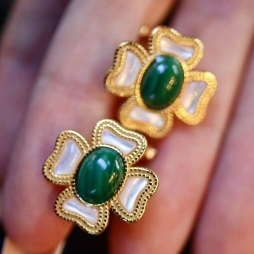 Natural Oval Malachite Studs Earrings silver|Malachite Jewelry|Vintage Green Studs Earrings|Antique Malachite Earrings|Anniversary Gift - Image 6