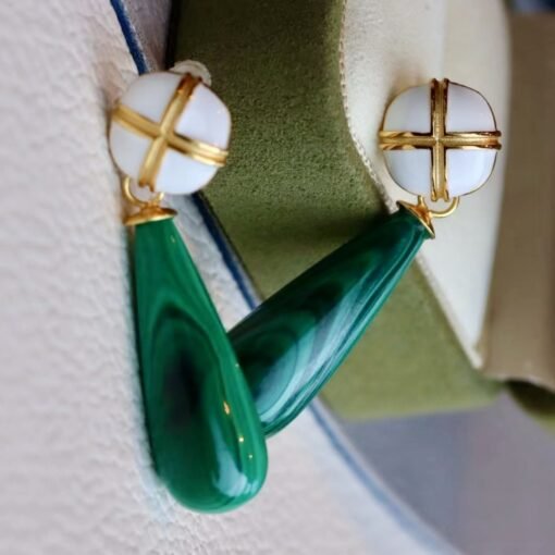 Genuine Long Teardrop Malachite Drop Earrings 925 sterling silver|Statement Malachite earring|Vivid Green Earrings|Handmade Vintage Earrings - Image 4