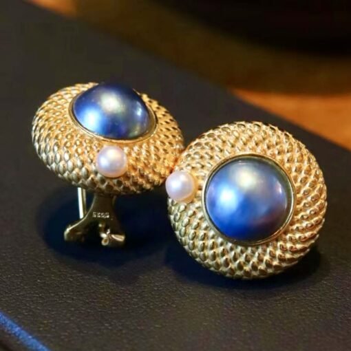 Unique Natural Mabe Pearl Earrings With s925 Silver|Statement Mabe Pearl Jewelry|Antique Vintage Mabe Pearl Studs|Perfect Anniversary Gift - Image 5