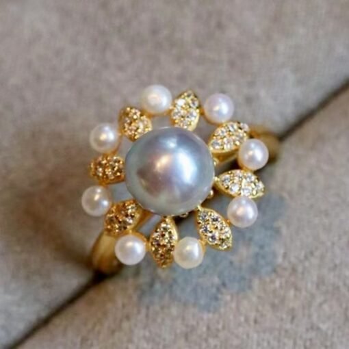 Natural seawater akoya Pearl Ring s925 sterling Silver|Vintage Petal Pearl ring|Statement Floral Pearl Ring|Unique everyday real Pearl ring - Image 5