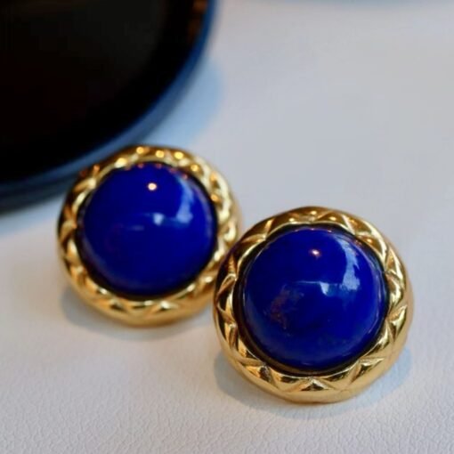 Genuine Lapis Lazuli Studs Earring sterling silver|Statement blue lapis lazuli studs goldCharm Vintage EarringHemisphere Lapis Lazuli stud - Image 3