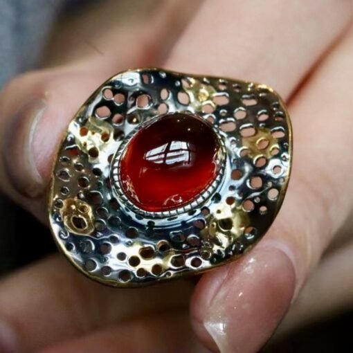 Genuine Oval Orange Garnet Ring With s925 Silver|Antique Garnet ring Silver|Statement Garnet ring|Unique Handmade garnet promise ring - Image 5