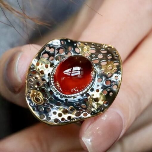 Genuine Oval Orange Garnet Ring With s925 Silver|Antique Garnet ring Silver|Statement Garnet ring|Unique Handmade garnet promise ring