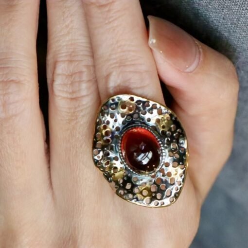 Genuine Oval Orange Garnet Ring With s925 Silver|Antique Garnet ring Silver|Statement Garnet ring|Unique Handmade garnet promise ring - Image 8