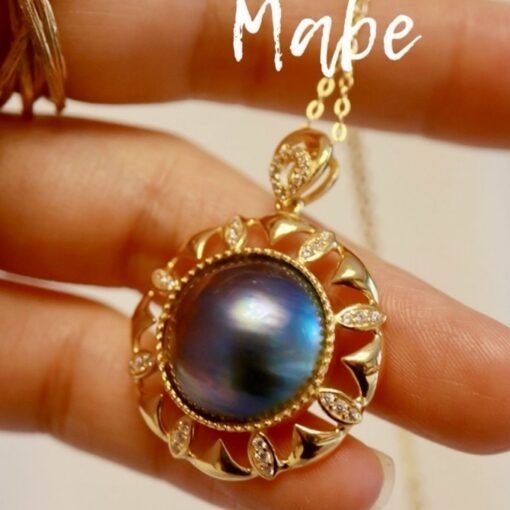 Natural Blue Mabe Pearl Necklace Silver|Statement Antique Pearl Pendant|Vintage Mabe Pearl Pendant|Art Deco PendantPerfect Mothers Day Gift - Image 5