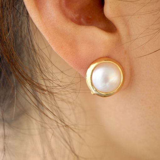 Natural Mabe Pearl Earrings s925 Silver|Minimalist Mabe Pearl Jewelry|Statement Pearl Earrings|Real Mabe Pearl|Perfect Wedding Earrings - Image 5