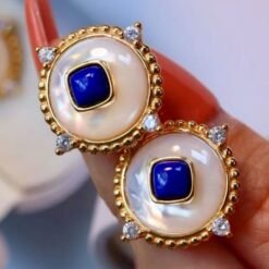 Genuine cushion Lapis Lazuli Stud Earring sterling silver|Statement blue lapis lazuli studs goldUnique September birthstone jewelry earring