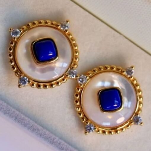 Genuine cushion Lapis Lazuli Stud Earring sterling silver|Statement blue lapis lazuli studs goldUnique September birthstone jewelry earring - Image 8