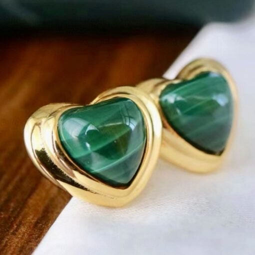 Unique heart shape natural malachite stud earrings silver/Dainty Art Deco Malachite Stud|Vintage Malachite Earring|Perfect Anniversary Gift - Image 6