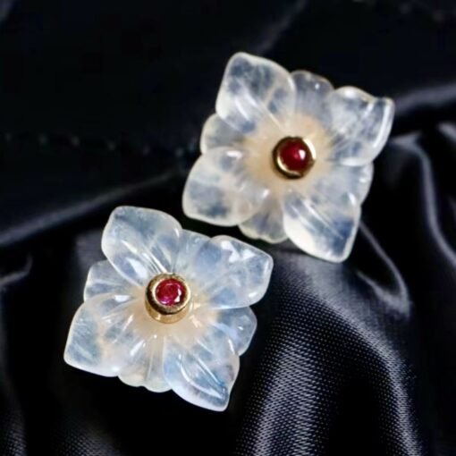 Natural Moonstone with Zircon Stud Earrings sterling silver/Unique Moonstone Earring/Statement Petal Moonstone Stud|Handmade moonstone studs - Image 8