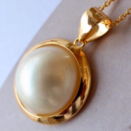 Natural Mabe Pearl Pendant Necklace Sterling Silver|Statement Minimalist Mabe Pearl Pendant|Unique white mabe Pearl Pendant|Handmade Jewelry - Image 6