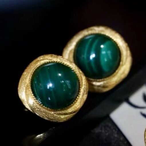 Genuine Cabochon Malachite Earrings Sterling Silver|Statement Malachite Earrings|Vintage Antique Malachite Stud|Top Quality malachite studs - Image 4