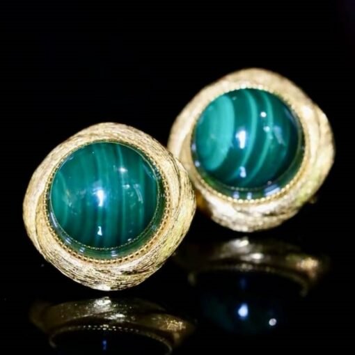 Genuine Cabochon Malachite Earrings Sterling Silver|Statement Malachite Earrings|Vintage Antique Malachite Stud|Top Quality malachite studs - Image 2