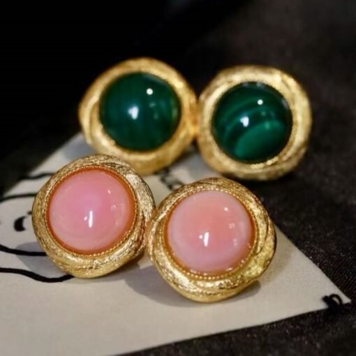 Genuine Cabochon Malachite Earrings Sterling Silver|Statement Malachite Earrings|Vintage Antique Malachite Stud|Top Quality malachite studs - Image 7