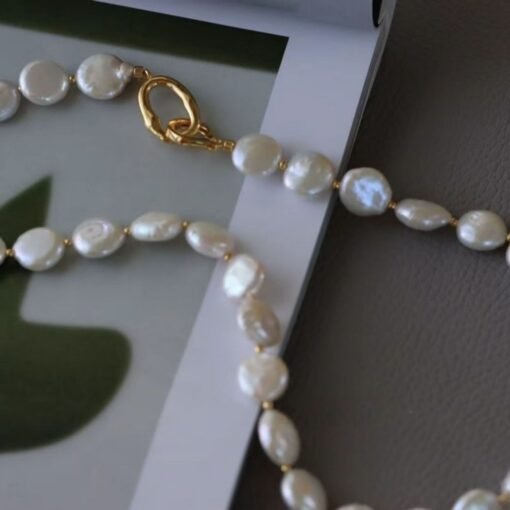 Unique Natural Pearl Necklace|High Quality pearl Necklace|Minimalist Stacking pearl Necklace|Handmade button shape pearl|Anniversary Gift - Image 3