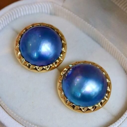 Natural Bue Mabe Pearl Studs Earrings s925 Silver|Mabe Pearl Jewelry|Modern Pearl Studs Women|Bezel Mabe Pearl Stud|Perfect Anniversary Gift - Image 2