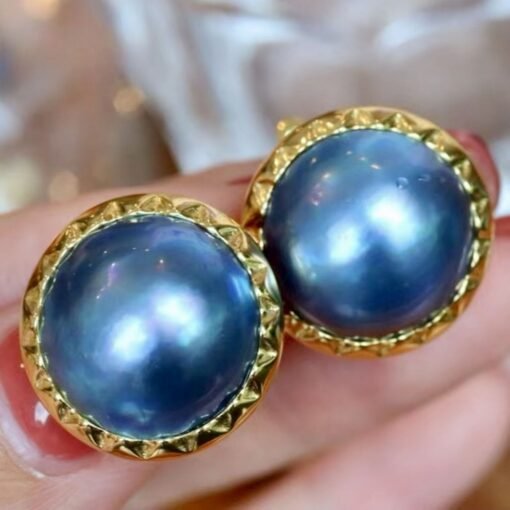 Natural Bue Mabe Pearl Studs Earrings s925 Silver|Mabe Pearl Jewelry|Modern Pearl Studs Women|Bezel Mabe Pearl Stud|Perfect Anniversary Gift - Image 3