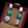 Unique Amazonite with Baroque Pearl Drop Earrings/Natural Pearl Earrings 925 Silver women/Blue gemstone Earring|Hand Carved Gemstone Earring