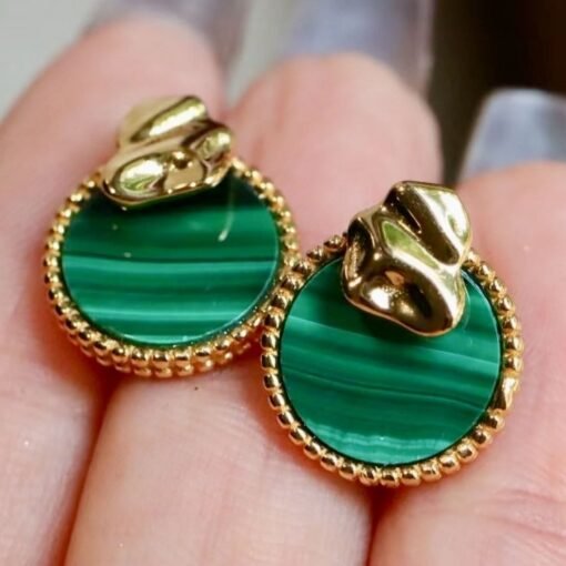 Genuine Round Malachite Earrings sterling silver|High end Malachite stud gold|Vintage Green Studs Earrings Women|Antique Gemstone Earring