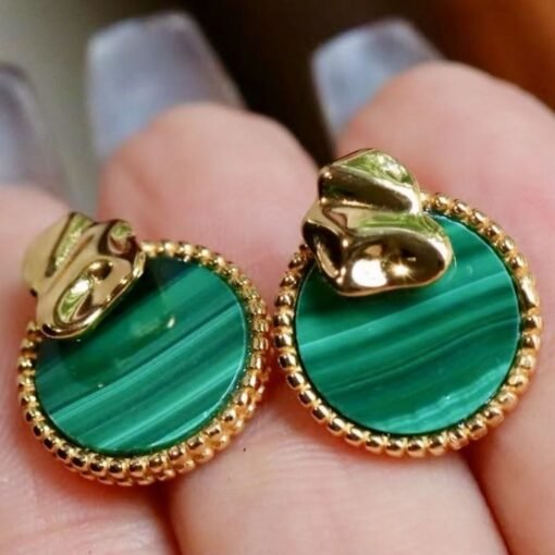 Genuine Round Malachite Earrings sterling silver|High end Malachite stud gold|Vintage Green Studs Earrings Women|Antique Gemstone Earring - Image 2