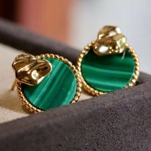 Genuine Round Malachite Earrings sterling silver|High end Malachite stud gold|Vintage Green Studs Earrings Women|Antique Gemstone Earring - Image 8