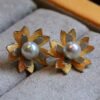 Natural Akoya Pearl stud Earrings Silver|Pedal pearl stud earring|Handmade floral pearl stud|Unique art deco pearl studs|Vintage pearl stud