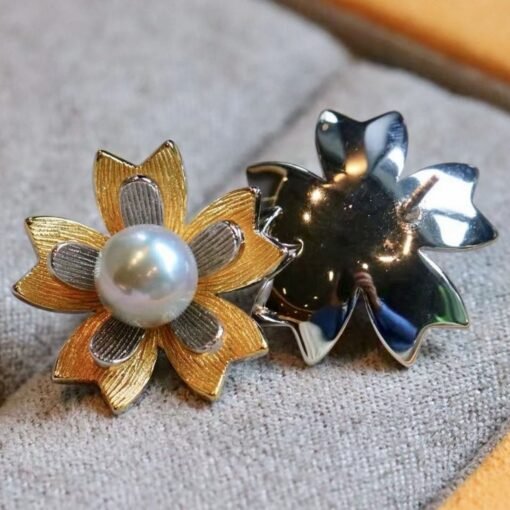 Natural Akoya Pearl stud Earrings Silver|Pedal pearl stud earring|Handmade floral pearl stud|Unique art deco pearl studs|Vintage pearl stud - Image 5