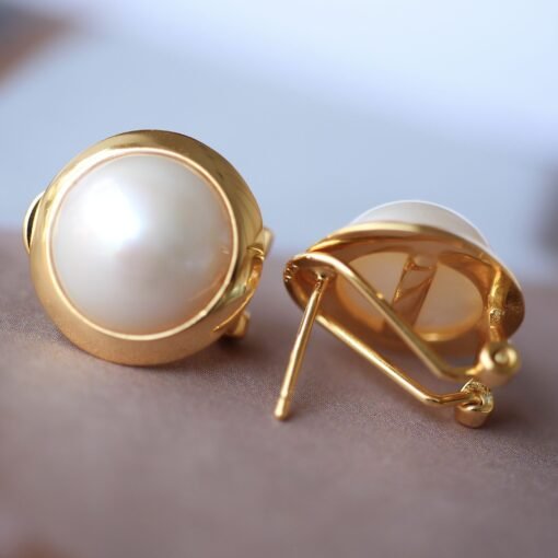 Natural Mabe Pearl Earrings s925 Silver|Minimalist Mabe Pearl Jewelry|Statement Pearl Earrings|Real Mabe Pearl|Perfect Wedding Earrings - Image 3