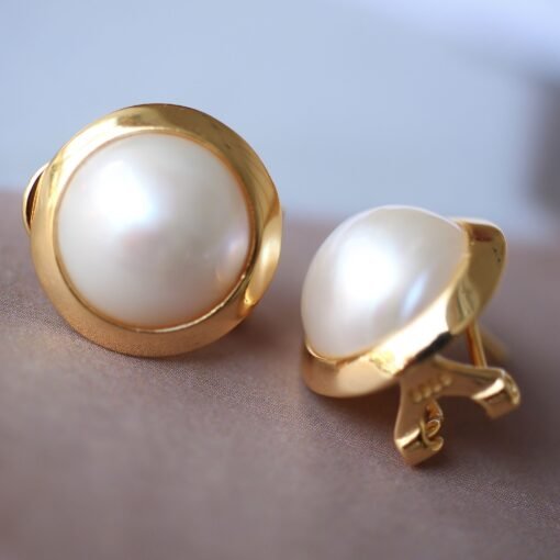 Natural Mabe Pearl Earrings s925 Silver|Minimalist Mabe Pearl Jewelry|Statement Pearl Earrings|Real Mabe Pearl|Perfect Wedding Earrings - Image 6