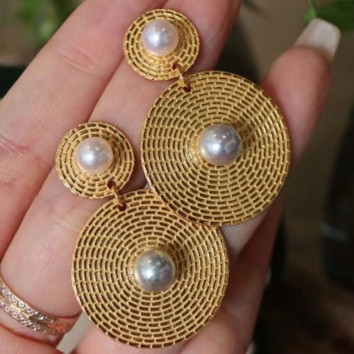 Natural Pearl Drop Earrings Gold Plated Silver|Unique pearl earrings|Statement Pearl stud|Art deco Pearl Earrings|June birthstone jewelry - Image 2