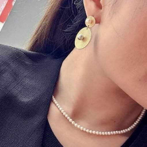 Natural Pearl Drop Earrings Gold Plated Silver|Unique pearl earrings|Statement Pearl stud|Art deco Pearl Earrings|June birthstone jewelry - Image 6