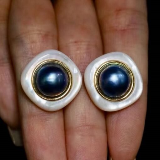 Natural Blue Mabe Pearl Studs Sterling Sliver|Unique Mabe Pearl Stud|Statement Earring|Handmade Mabe Pearl Stud|Perfect Anniversary Gift - Image 7
