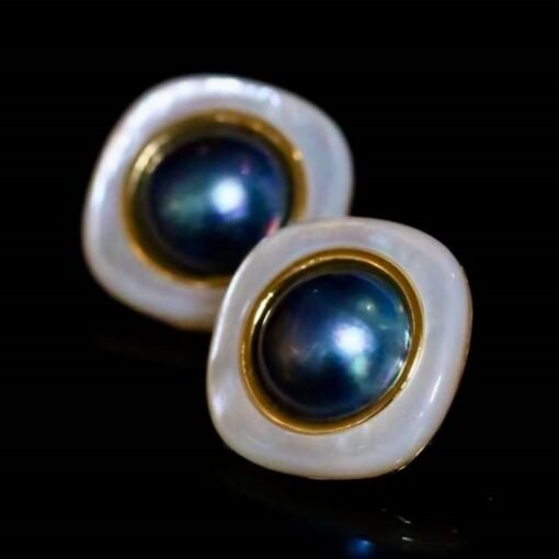 Natural Blue Mabe Pearl Studs Sterling Sliver|Unique Mabe Pearl Stud|Statement Earring|Handmade Mabe Pearl Stud|Perfect Anniversary Gift - Image 2