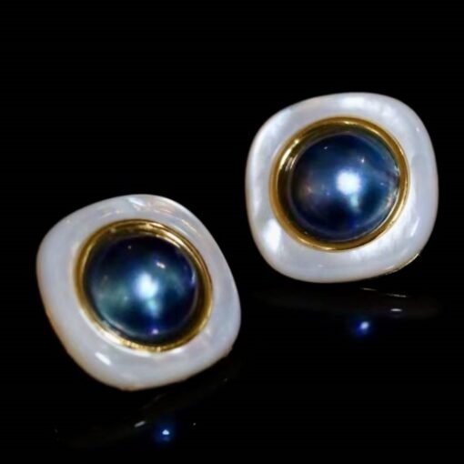 Natural Blue Mabe Pearl Studs Sterling Sliver|Unique Mabe Pearl Stud|Statement Earring|Handmade Mabe Pearl Stud|Perfect Anniversary Gift - Image 5