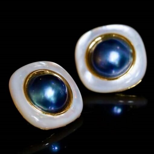 Natural Blue Mabe Pearl Studs Sterling Sliver|Unique Mabe Pearl Stud|Statement Earring|Handmade Mabe Pearl Stud|Perfect Anniversary Gift - Image 6