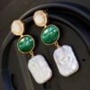 Natural Malachite Studs Earrings With Pearl|Malachite Jewelry|Dainty Green Studs Earrings|Real Pearl Earrings|Perfect Anniversary Gift