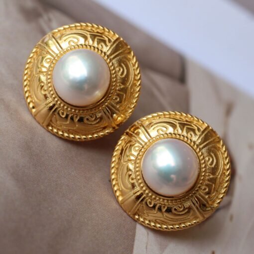 Vintage freshwater pearl stud earrings sterling silver|Real Pearl Studs Earrings|Antique Pearl Earrings|Charm Hand Carved Gemstone Earrings - Image 3