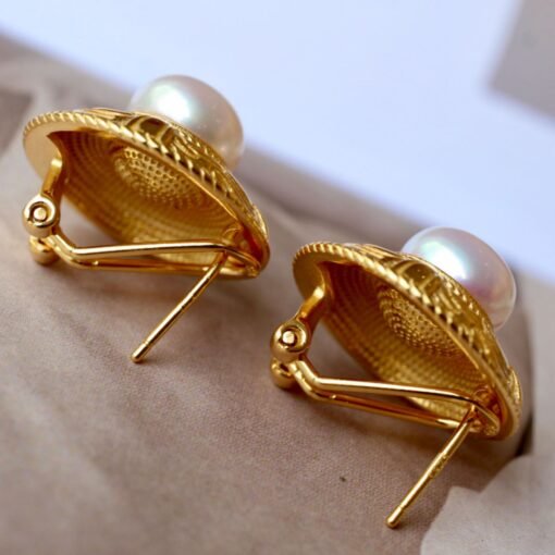 Vintage freshwater pearl stud earrings sterling silver|Real Pearl Studs Earrings|Antique Pearl Earrings|Charm Hand Carved Gemstone Earrings - Image 6