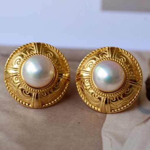 Vintage freshwater pearl stud earrings sterling silver|Real Pearl Studs Earrings|Antique Pearl Earrings|Charm Hand Carved Gemstone Earrings - Image 8