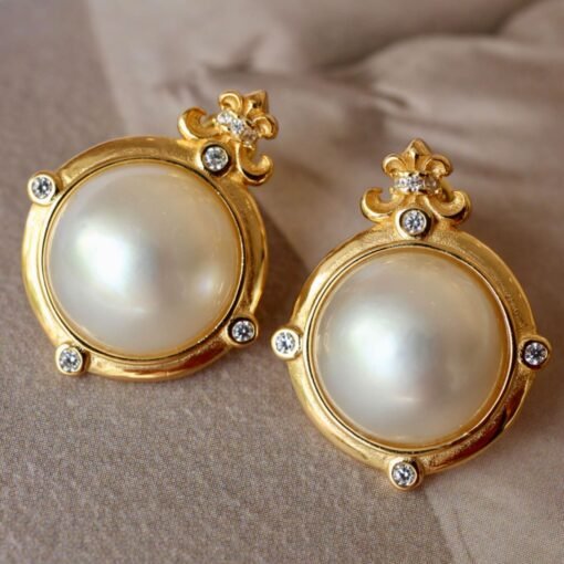 Natural Mabe Pearl Studs Earrings s925 Silver|Mabe Pearl Jewelry|Statement Pearl Studs Earrings|Bridal white Pearl stud|wedding earring - Image 2