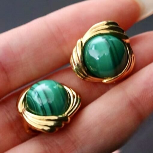Natural Malachite Studs Earrings silver|Statement Malachite Jewelry|Charm Vintage green Earring|Antique Malachite Earringbridesmaids gift - Image 2