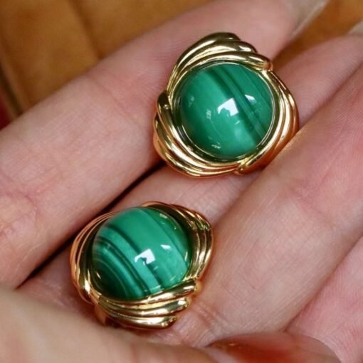 Natural Malachite Studs Earrings silver|Statement Malachite Jewelry|Charm Vintage green Earring|Antique Malachite Earringbridesmaids gift - Image 3