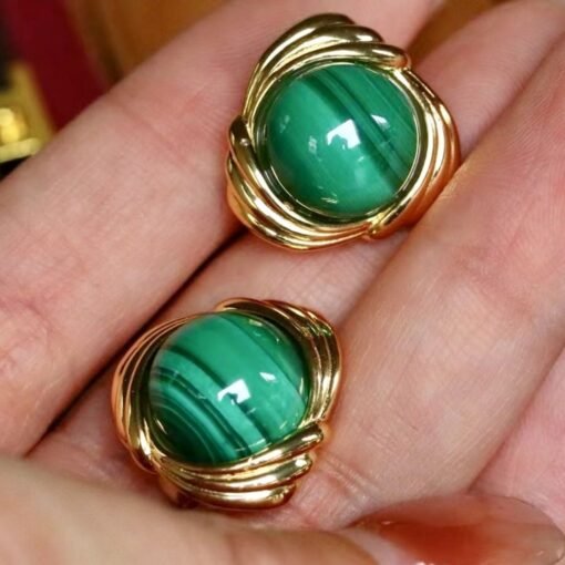 Natural Malachite Studs Earrings silver|Statement Malachite Jewelry|Charm Vintage green Earring|Antique Malachite Earringbridesmaids gift - Image 4
