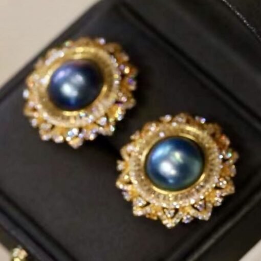 Natural Blue Mabe Pearl Studs Sliver|Vintage Mabe Pearl Studs|Unique mabe pearl earrings for herAntique Mabe Pearl stud gold plated silver - Image 3