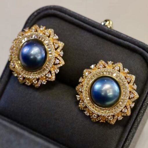 Natural Blue Mabe Pearl Studs Sliver|Vintage Mabe Pearl Studs|Unique mabe pearl earrings for herAntique Mabe Pearl stud gold plated silver - Image 6